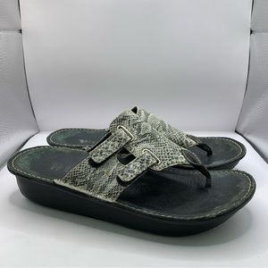 Wolky Tahiti Thong Sandal Women's 40/ US 9-9.5 snake print black & white